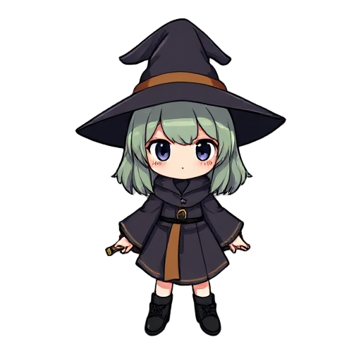 character with chibi body with clother like witch
