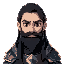human knight, long black hair and beard, black eyes, helmetless