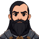 human knight, long black hair and beard, black eyes, helmetless