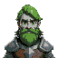 human knight with grey skin and green hair and beard
