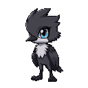  máscara branca rachada de sprite um olho brilhante proporções de chibilike simples manto ravenfeather 