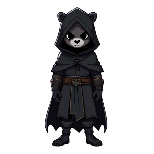 assasin, black cloak, face bearly visible,
