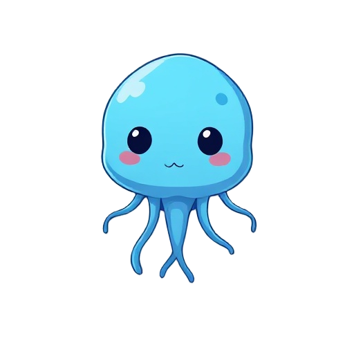 a blue and squishy medusa who float in the air