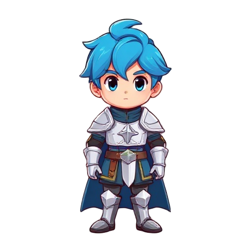player, blue-hair, knight, white armar, child