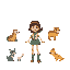 create sprite character sheet with idle, walk, attack, die animations for game based on twewy top down pixel,  of a colombian girl  that  uses nature powers to purify animals affected by polution