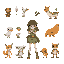 create sprite character sheet with idle, walk, attack, die animations for game based on twewy top down pixel,  of a colombian girl  that  uses nature powers to purify animals affected by polution