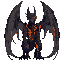 half-flesh, half-complete dragon seen from the waist up, facing forward. the creature has no visible eyes—its eye sockets are covered by skin or scales. its body is covered in deep lava scars that glow faintly, and it has long, tattered wings stretching b