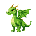 a green dragon with a gey scale colour with small head, big body, long tail, two horns, four legs, and different skins in the abbs and low details