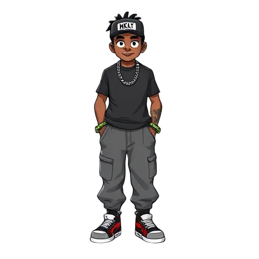 rapper with a chain, baggy trousers sneaker 