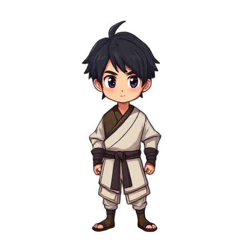 game character, ragnarok online style, male, monk, short black hair