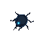 a tiny, simple digital bug enemy. body shaped like a dark mouse cursor, scuttling on thin legs. a single glowing blue led for an eye