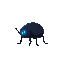 a tiny, simple digital bug enemy. body shaped like a dark mouse cursor, scuttling on thin legs. a single glowing blue led for an eye