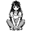 anime girl sitting down with a black outline