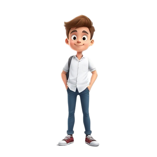 create a character who is a student, he wears a white shirt and must stand to the side