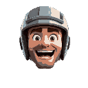man with helmet mouth open
