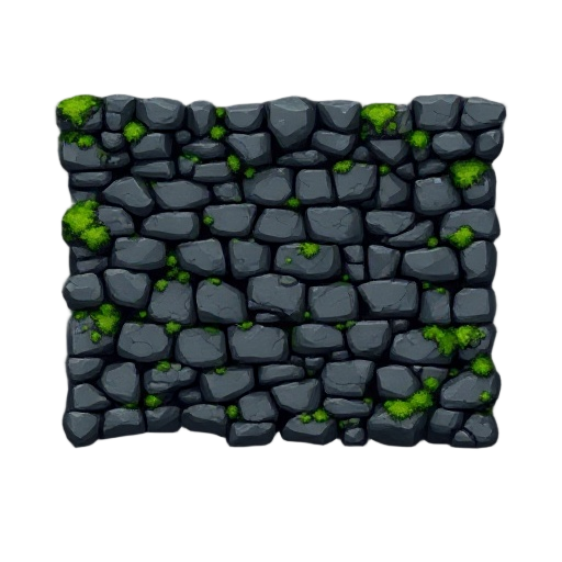 stone wall tilemap, dark gothic style, covered with moss, some broken and cracked parts, 2d game asset, seamless texture, high detail, for metroidvania game