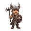 viking, wolf headdress, axe, shield, braids