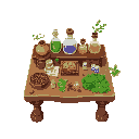 alchemy table with potions and herbs