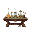 alchemy table with potions and herbs