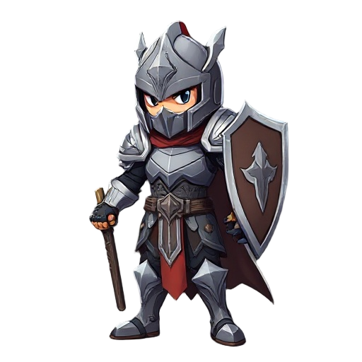 create a character inspired by the followknight style, but with a unique twist: the character should have the body of a knight, wearing detailed armor with sharp edges and intricate patterns, but inst