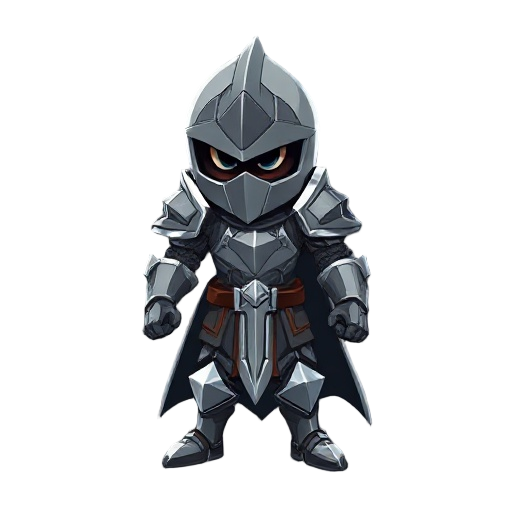 create a character inspired by the followknight style, but with a unique twist: the character should have the body of a knight, wearing detailed armor with sharp edges and intricate patterns, but inst