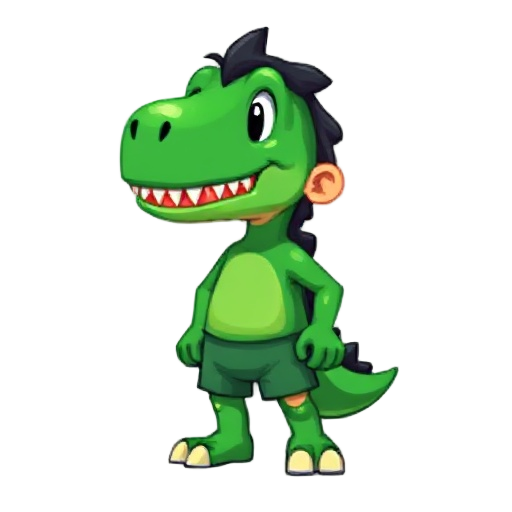 i want to create character sprite to create a customized dino game by google. the character is a boy with green top and green shorts, black hair. it should be pixel like mario