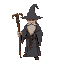 create a wizard with great grey robes, wizard hat, brown gootee in face, with a wooden staff in your hand, and isometric camera. dark fantasy style