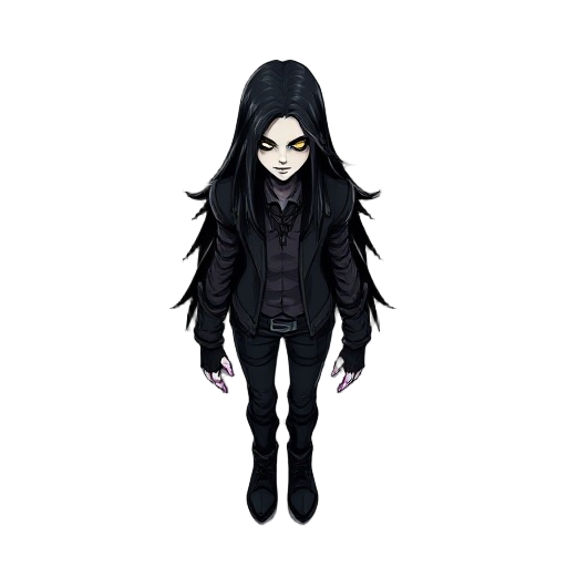 i'm making a shooter game so i need a psychopathic long-haired gothic character
