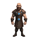 bald bearded muscular guy, wearing gem studded fantasy tunic