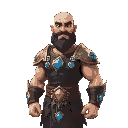 bald bearded muscular guy, wearing gem studded fantasy tunic