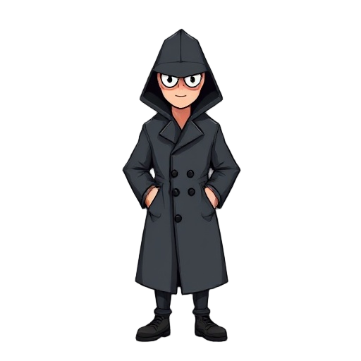 draw a detective in a dark gray raincoat.