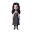 girl with very long straight hair, wearing a white blouse and a black salopette with brown boots, pale skin, rpg 