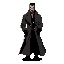 2d character design of a male noir assassin, face inspired by dante from devil may cry, 1930s style clothing, long trench coat, gloves, slicked-back hair, cigarette in mouth, moody lighting, dark urba