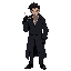 2d character design of a male noir assassin, face inspired by dante from devil may cry, 1930s style clothing, long trench coat, gloves, slicked-back hair, cigarette in mouth, moody lighting, dark urba