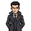 2d character design of a male noir assassin, face inspired by dante from devil may cry, 1930s style clothing, long trench coat, gloves, slicked-back hair, cigarette in mouth, moody lighting, dark urba