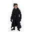 2d character design of a male noir assassin, face inspired by dante from devil may cry, 1930s style clothing, long trench coat, gloves, slicked-back hair, cigarette in mouth, moody lighting, dark urba