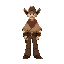 short, wide legged cowboy, wearing poncho