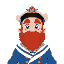 sailor man which has pipo inside of the mouth. and has a big black hat. red long beard