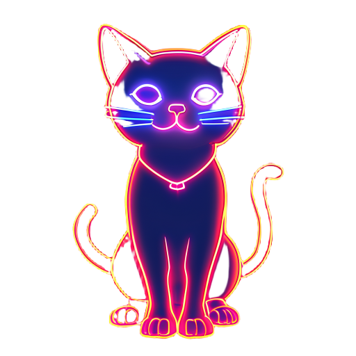 a neon cat standing on twwo legs facing camera