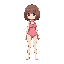 brown bob haircut female in pink swimsuit, anime artstyle, right side