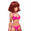 brown bob haircut female in pink swimsuit, anime artstyle, left side