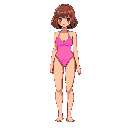 brown bob haircut female in pink swimsuit, anime artstyle, right side