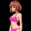 brown bob haircut female in pink swimsuit, anime artstyle, left side