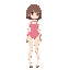brown bob haircut female in pink swimsuit, anime artstyle, left side