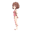 brown bob haircut female in pink swimsuit, anime artstyle, right side