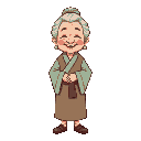full body no background pixel elder sensei female 70 year old, big smile