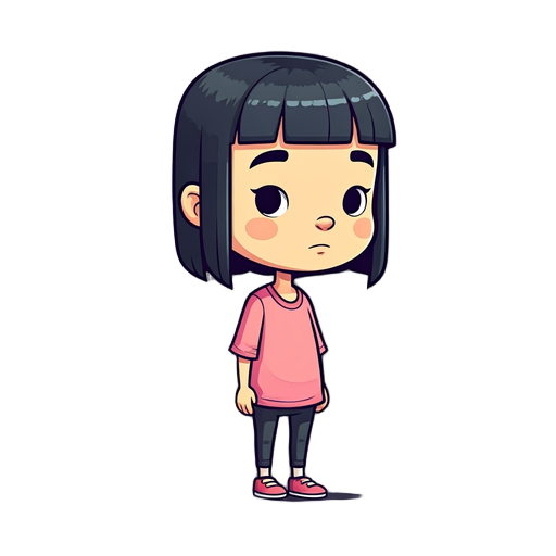 crie um sprite de uma menina sem rosto cabelo preto com uma camisa rosa estilo pixel parecido com esprites do jogo a casa de brinquedos do sr hop