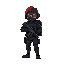 swat soldier in black body armour wearing a crimson beret carrying gun.