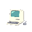 big vintage macintosh computer / windows 1998, big boxy computer with keyboard and mouse icon sized tiny computer