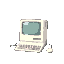 big vintage macintosh computer / windows 1998, big boxy computer with keyboard and mouse icon sized tiny computer